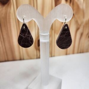 Chic Brown Water Buffalo Leather Handmade Teardrop Earrings.